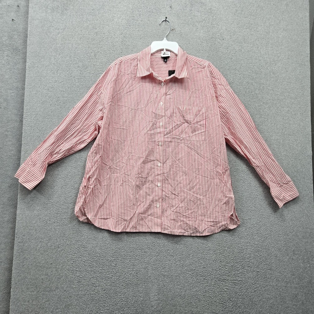 Torrid Women Button Up Shirt 00 Pink Striped Soft Relaxed Drop Shoulder NWT